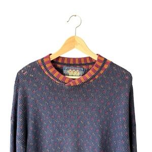 VTG Ralph Lauren Chaps Navy Burgundy Knit Cotton Heritage Sweater Rare XL